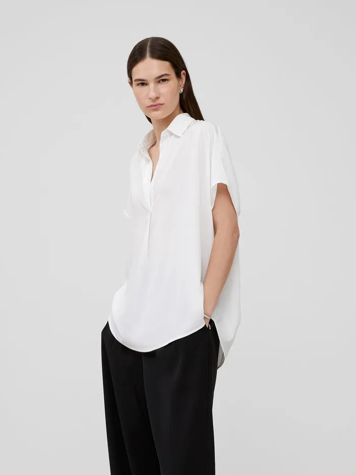 French Connection Tops Woman Crepe Light Recycled Popover Shirt Winter White