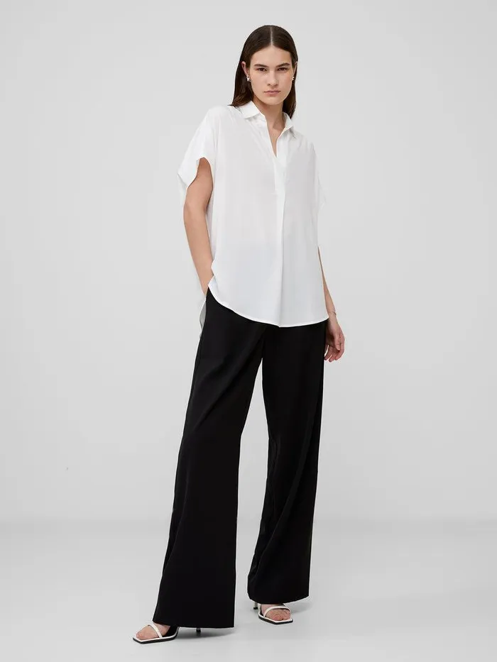 French Connection Tops Woman Crepe Light Recycled Popover Shirt Winter White