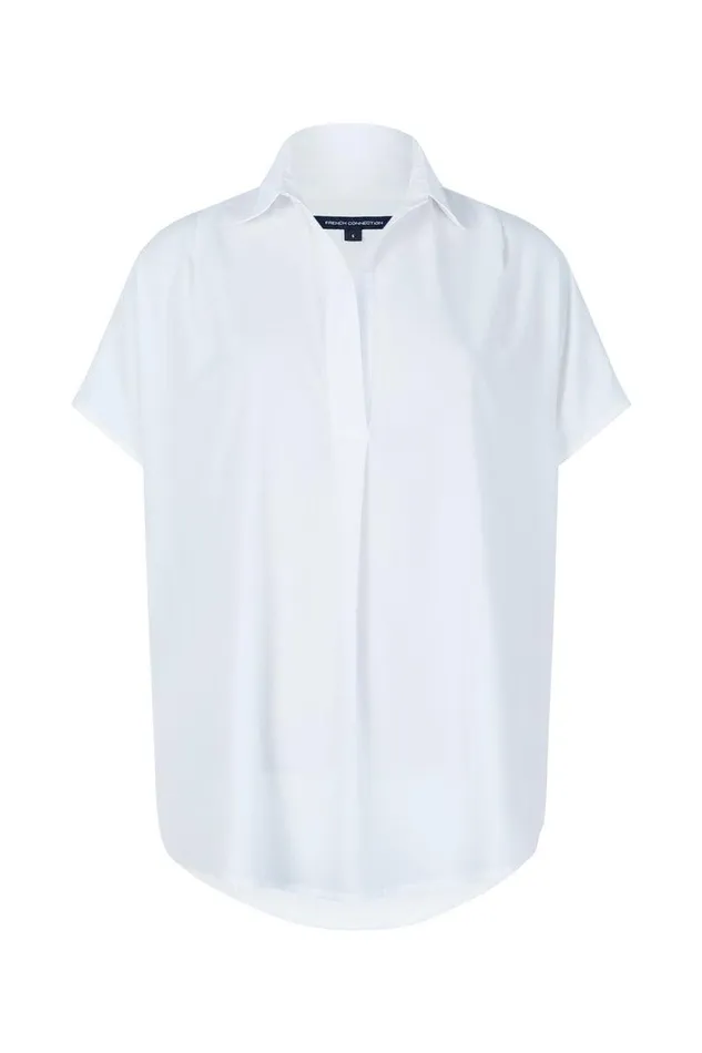 French Connection Tops Woman Crepe Light Recycled Popover Shirt Winter White