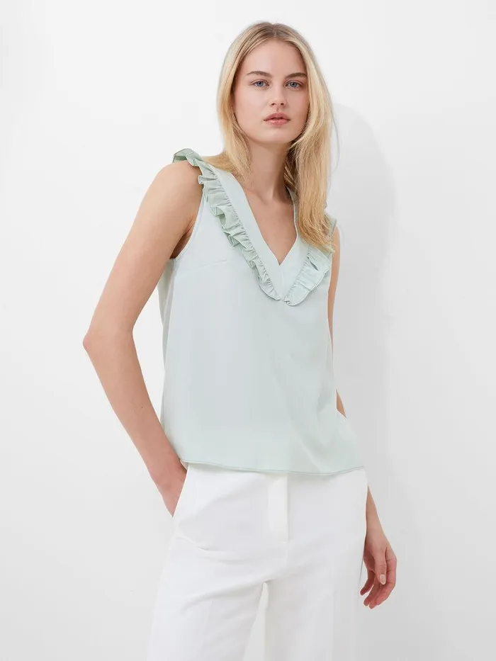 French Connection Tops Woman Crepe Light Ruffle Top Subtle Green