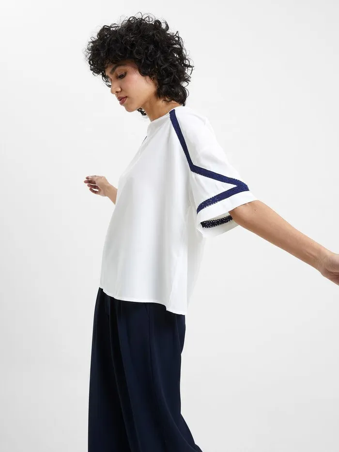 French Connection Tops Woman Crepe Recycled Light Embroidered Top Winter White