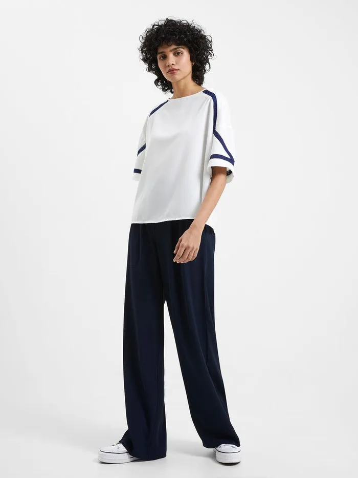 French Connection Tops Woman Crepe Recycled Light Embroidered Top Winter White