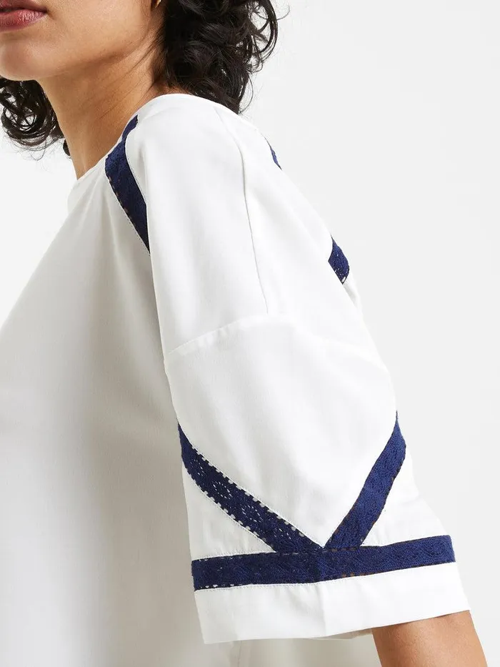 French Connection Tops Woman Crepe Recycled Light Embroidered Top Winter White