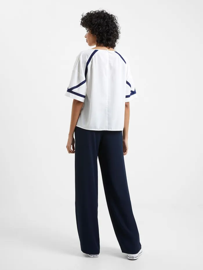 French Connection Tops Woman Crepe Recycled Light Embroidered Top Winter White