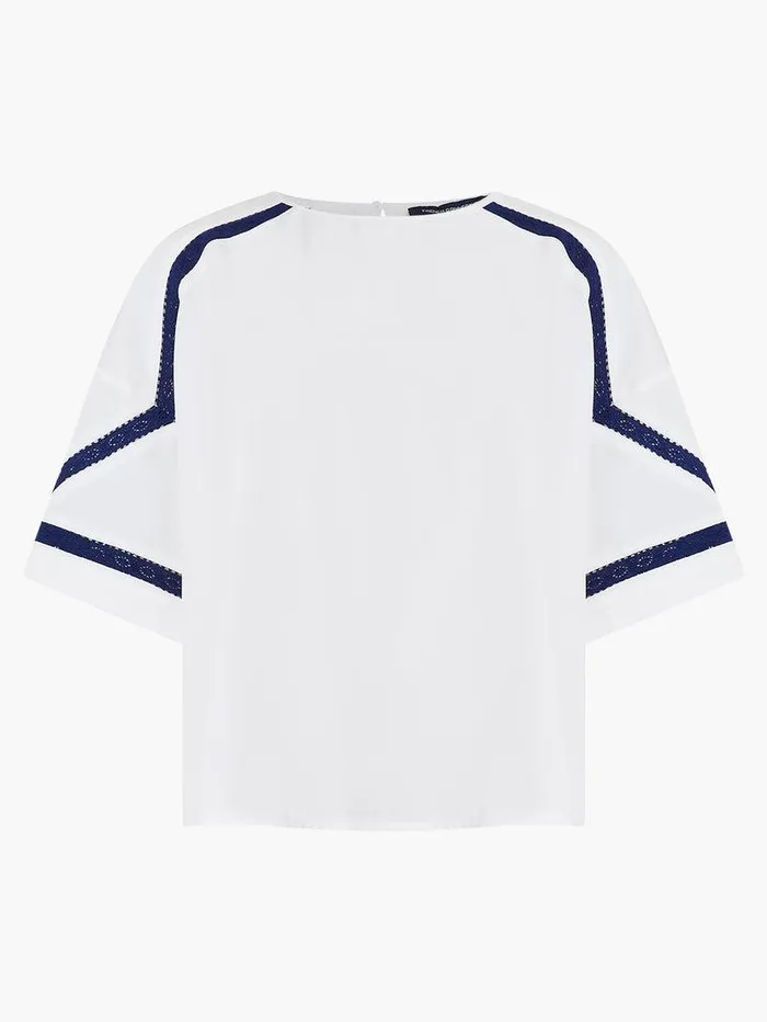 French Connection Tops Woman Crepe Recycled Light Embroidered Top Winter White