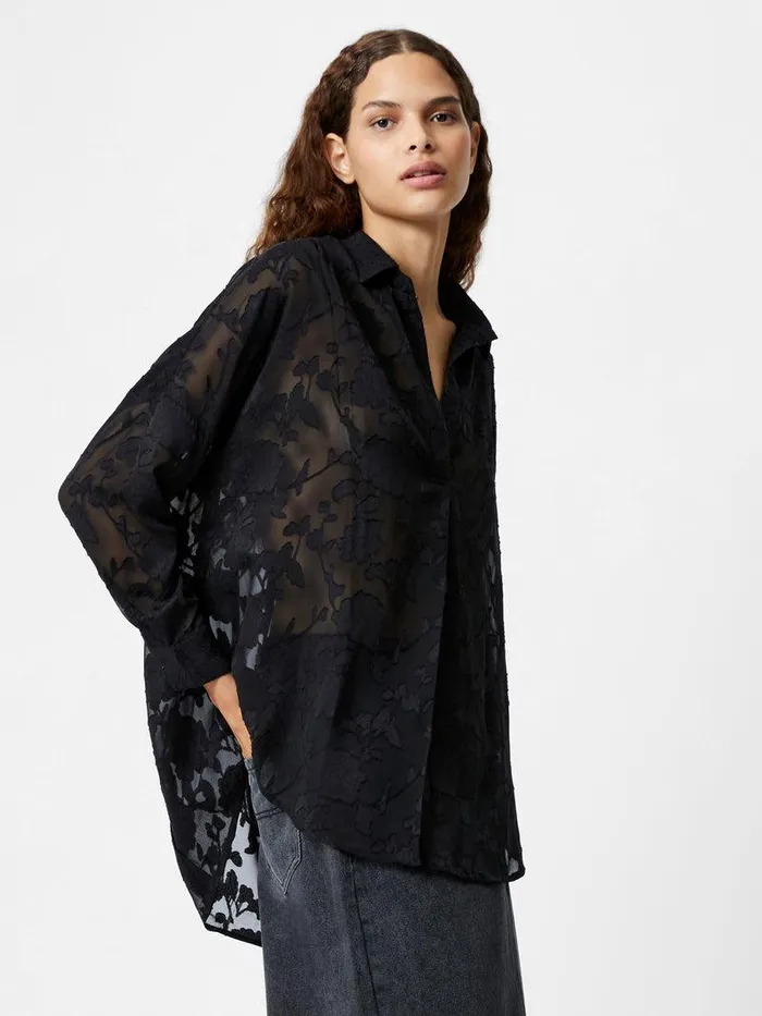 French Connection Tops Woman Devore Satin Popover Shirt Black