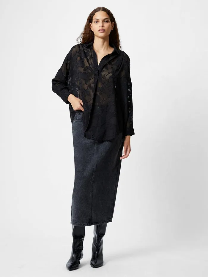 French Connection Tops Woman Devore Satin Popover Shirt Black