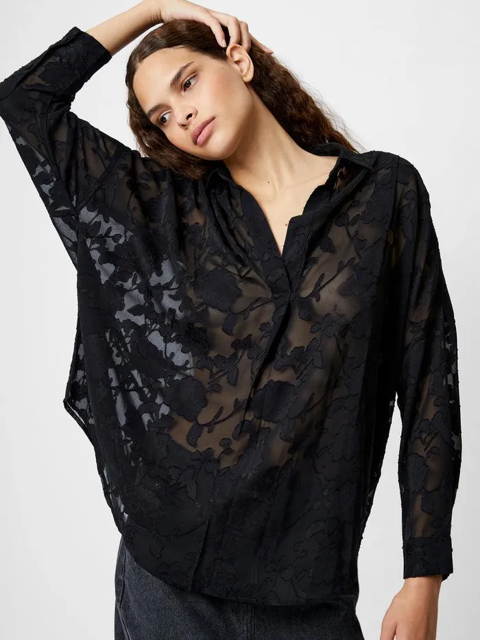 French Connection Tops Woman Devore Satin Popover Shirt Black