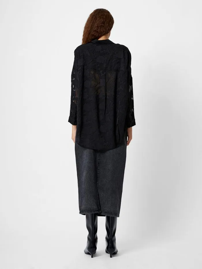 French Connection Tops Woman Devore Satin Popover Shirt Black