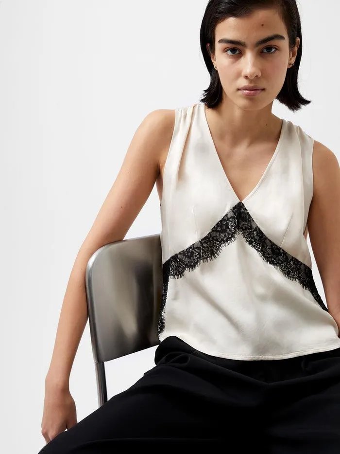 French Connection Tops Woman Ennis Eco Satin Lace Top Classic Creamblacko