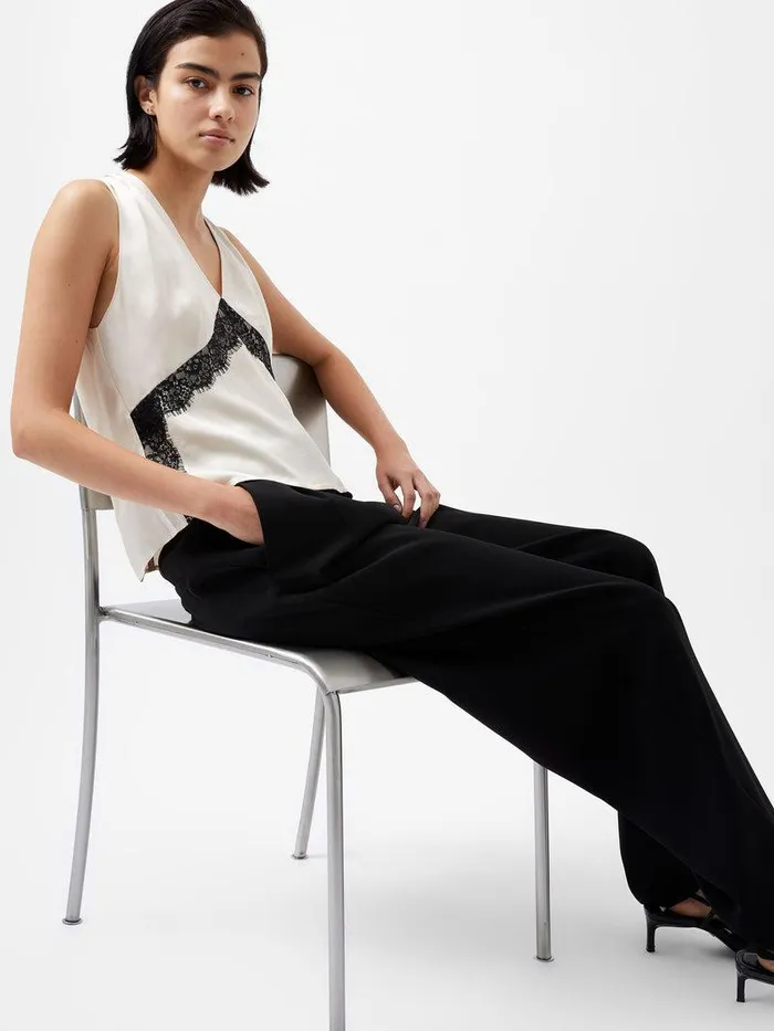 French Connection Tops Woman Ennis Eco Satin Lace Top Classic Creamblacko