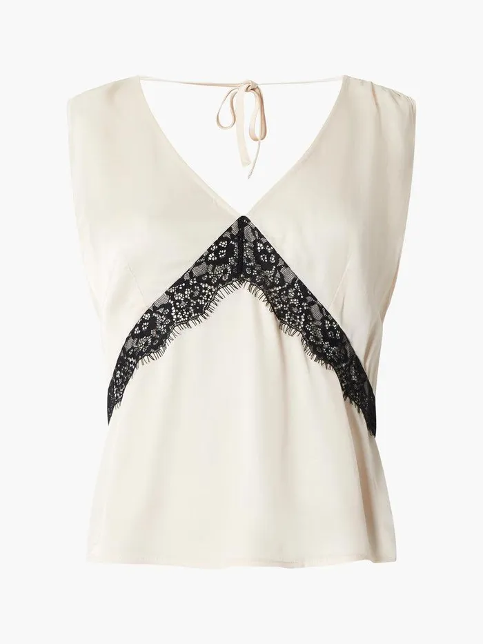 French Connection Tops Woman Ennis Eco Satin Lace Top Classic Creamblacko