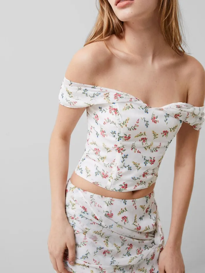 French Connection Tops Woman Floriana Hallie Crinkle Bardot Top Summer White