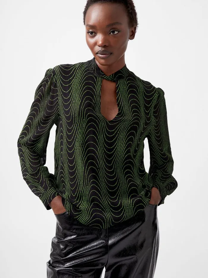 French Connection Tops Woman Grace Alohi Keyhole Blouse Blackoutvivid Green