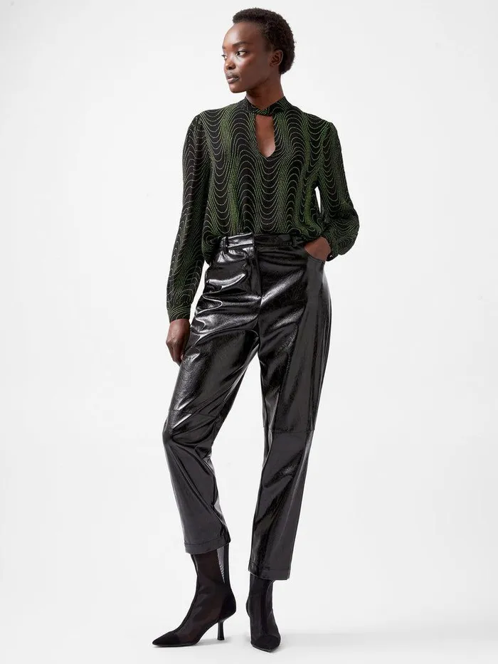 French Connection Tops Woman Grace Alohi Keyhole Blouse Blackoutvivid Green