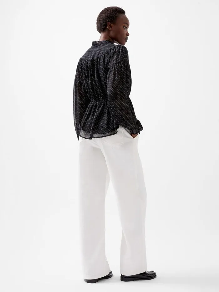 French Connection Tops Woman Ines Chiffon Fitted Waist Blouse Blackoutsummer Whit