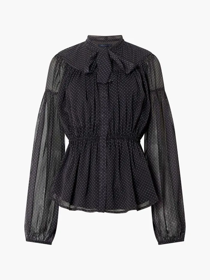 French Connection Tops Woman Ines Chiffon Fitted Waist Blouse Blackoutsummer Whit