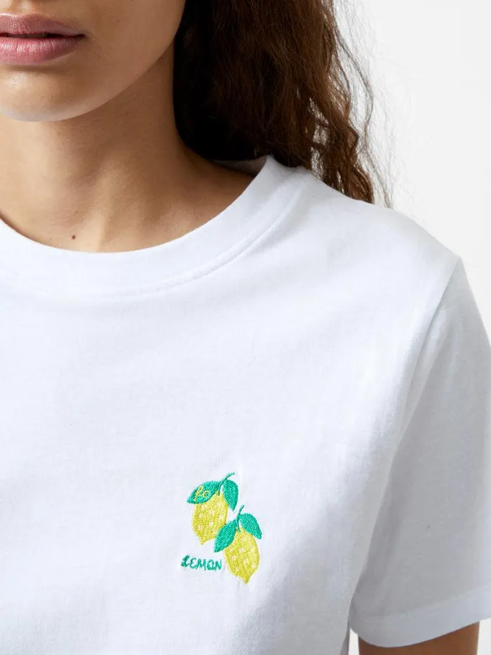 French Connection Tops Woman Lemon Embroidered TShirt White