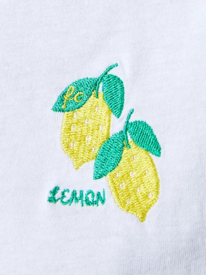 French Connection Tops Woman Lemon Embroidered TShirt White