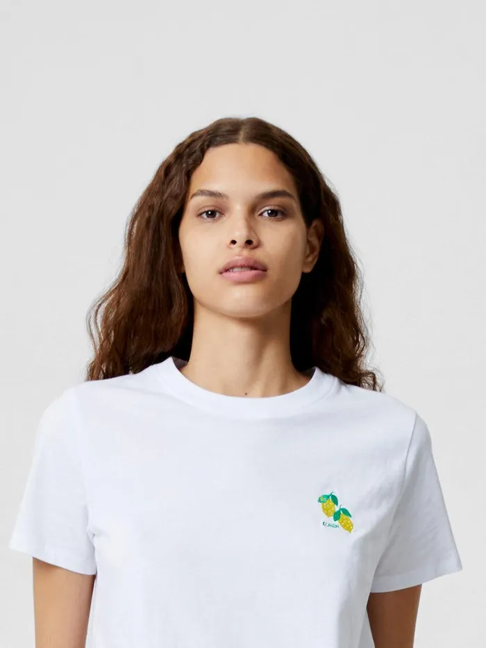 French Connection Tops Woman Lemon Embroidered TShirt White