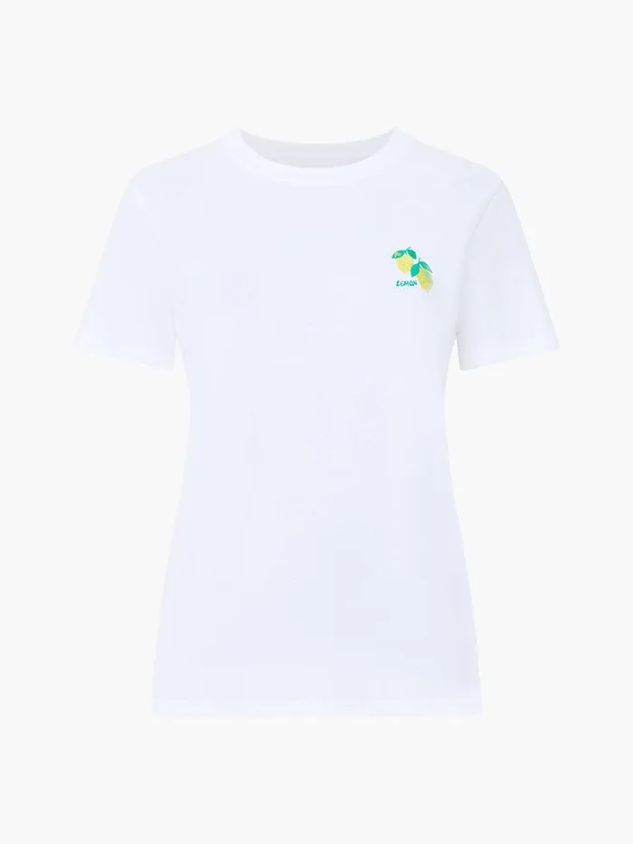 French Connection Tops Woman Lemon Embroidered TShirt White