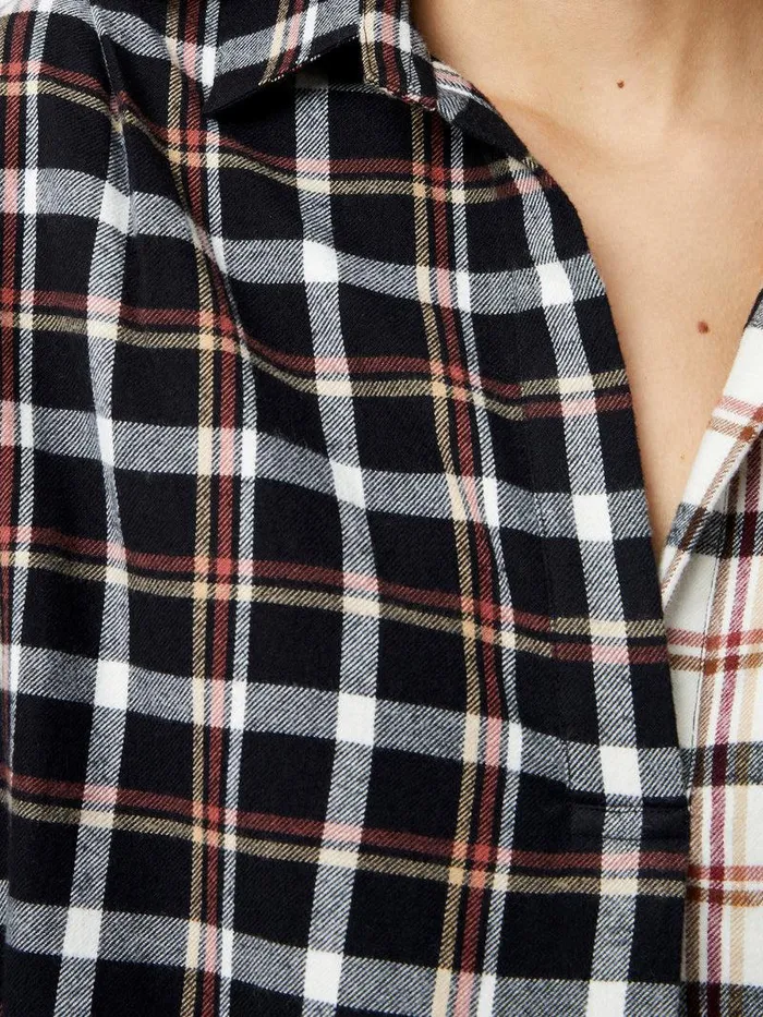 French Connection Tops Woman Mixed Flannel Check Popover Shirt Blackwinter White