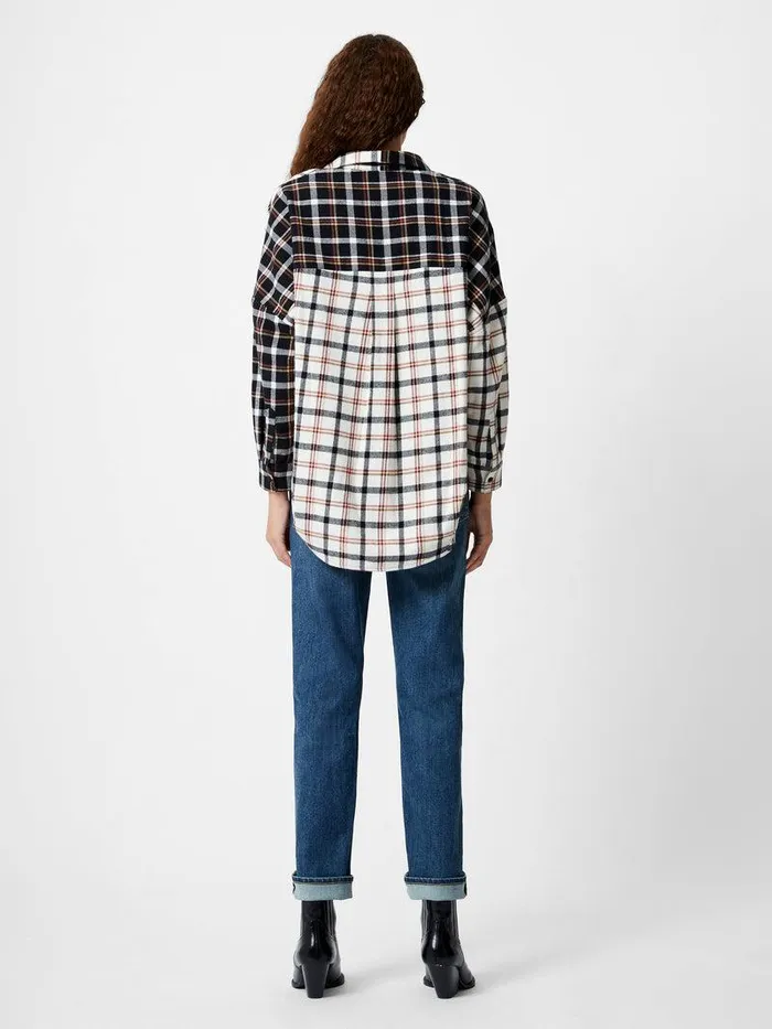 French Connection Tops Woman Mixed Flannel Check Popover Shirt Blackwinter White