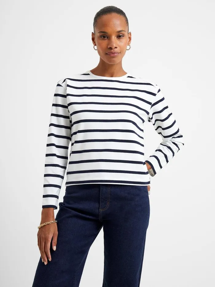 French Connection Tops Woman Rallie Stripe Slash Neck Top Summer Whitemarine