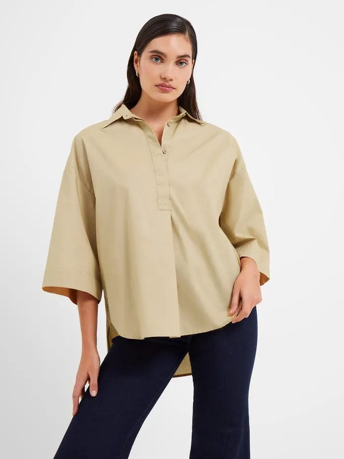 French Connection Tops Woman Rhodes Poplin Popover Shirt Incense