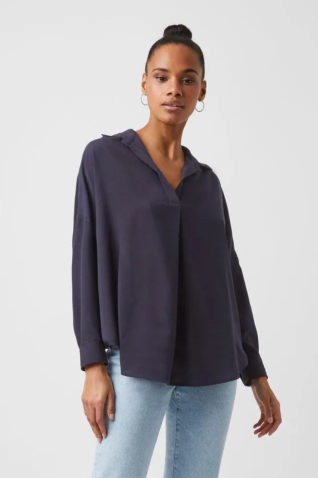 French Connection Tops Woman Rhodes Recycled Crepe Popover Shirt Utility Blue