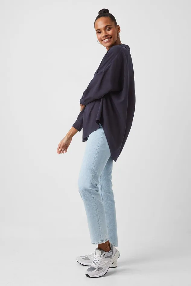 French Connection Tops Woman Rhodes Recycled Crepe Popover Shirt Utility Blue
