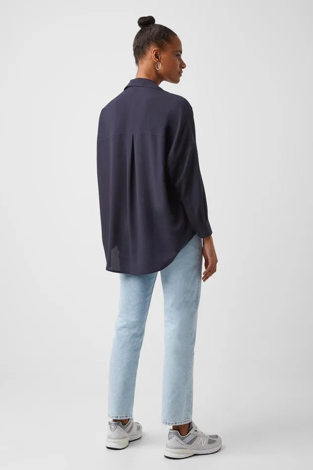 French Connection Tops Woman Rhodes Recycled Crepe Popover Shirt Utility Blue