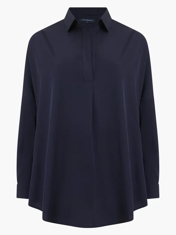 French Connection Tops Woman Rhodes Recycled Crepe Popover Shirt Utility Blue
