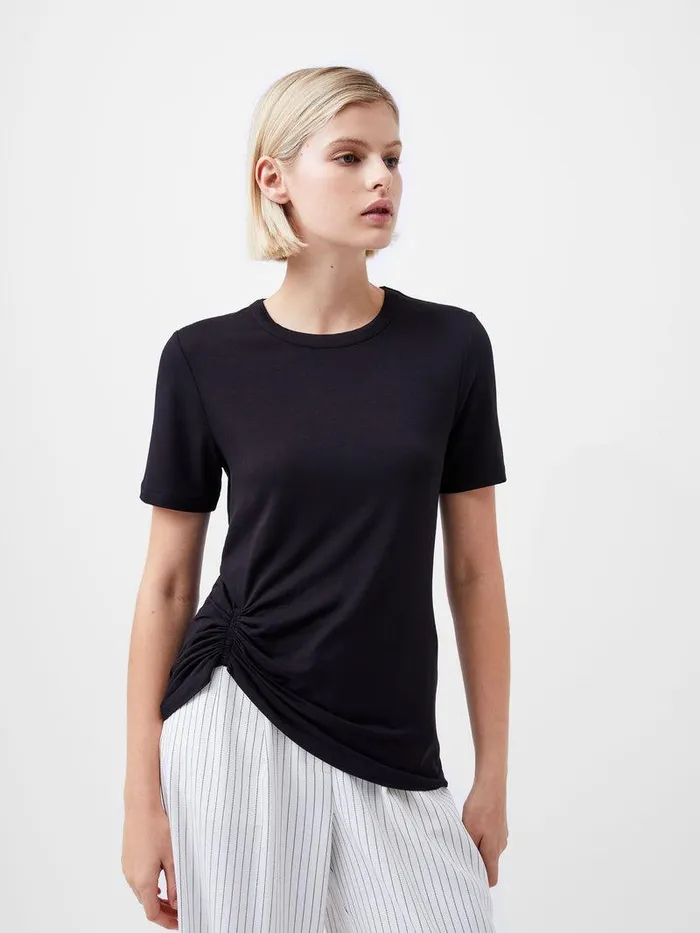 French Connection Tops Woman Rianna Ruched TShirt Black