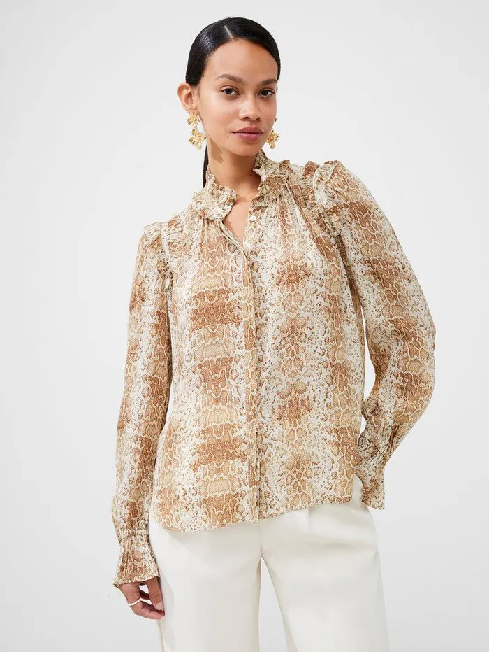 French Connection Tops Woman Snake Smooth Georgette Ruffle Shirt Snake