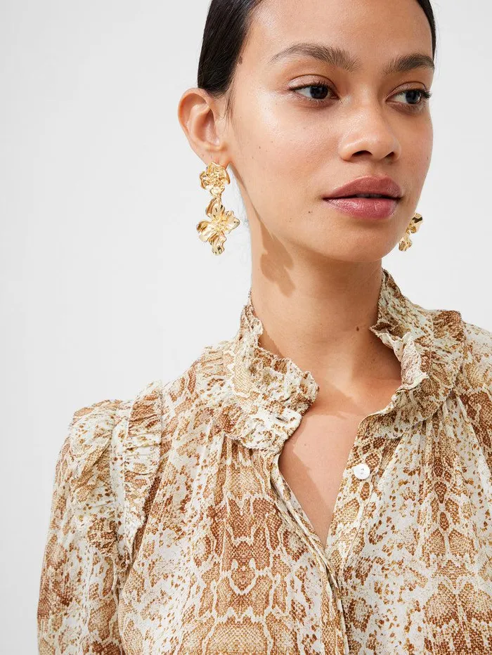 French Connection Tops Woman Snake Smooth Georgette Ruffle Shirt Snake