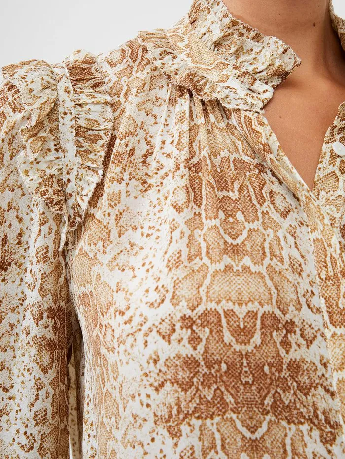 French Connection Tops Woman Snake Smooth Georgette Ruffle Shirt Snake