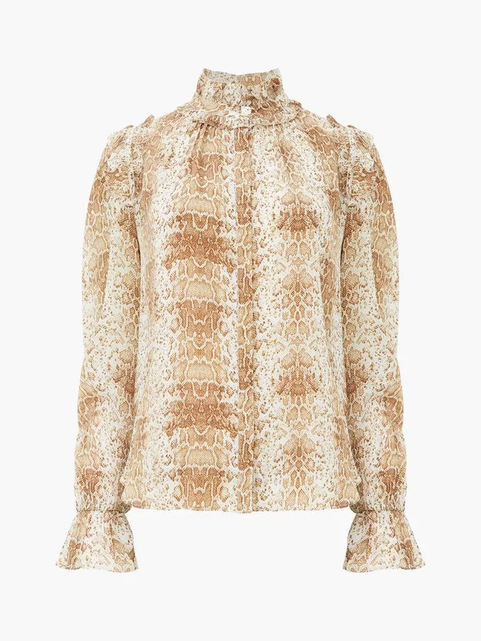 French Connection Tops Woman Snake Smooth Georgette Ruffle Shirt Snake