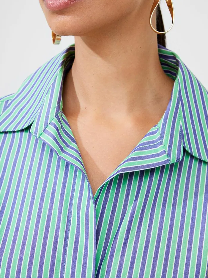 French Connection Tops Woman Stripe Poplin Boyfriend Shirt Grnbluwht Stripe