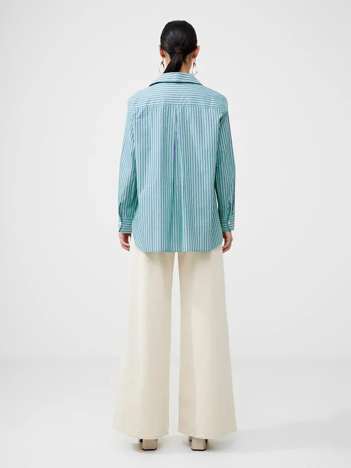 French Connection Tops Woman Stripe Poplin Boyfriend Shirt Grnbluwht Stripe