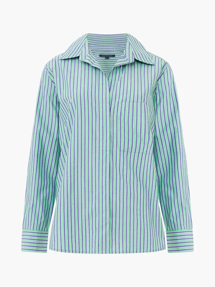 French Connection Tops Woman Stripe Poplin Boyfriend Shirt Grnbluwht Stripe