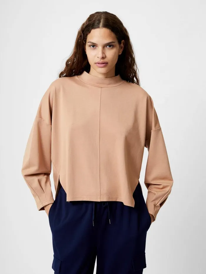 French Connection Tops Woman Turtleneck Cut Long Sleeve Top Tan