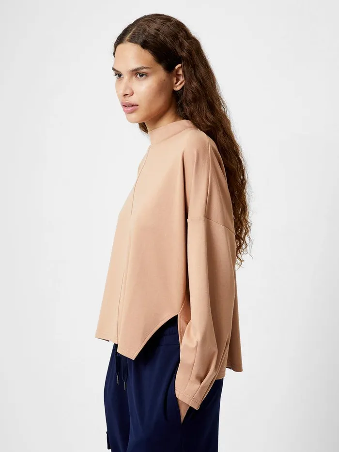 French Connection Tops Woman Turtleneck Cut Long Sleeve Top Tan