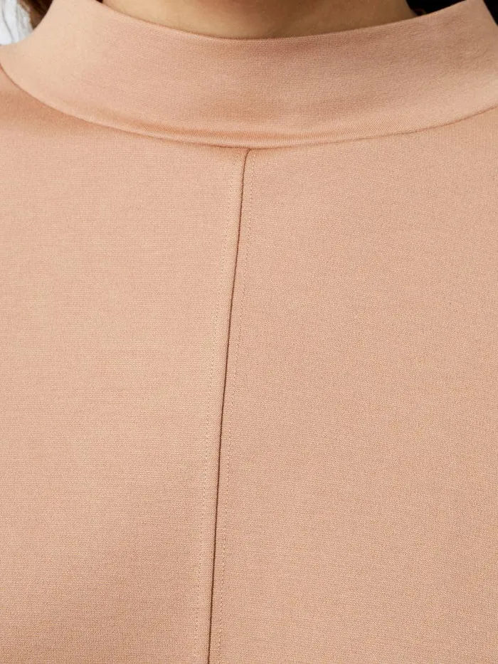 French Connection Tops Woman Turtleneck Cut Long Sleeve Top Tan