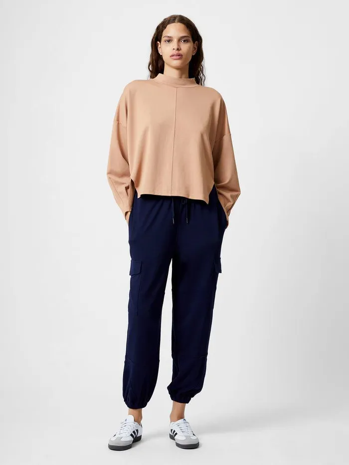 French Connection Tops Woman Turtleneck Cut Long Sleeve Top Tan