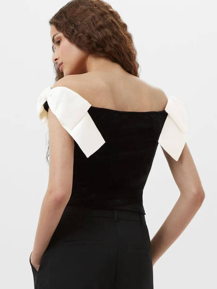 French Connection Tops Woman Velvet Carey Satin Bow Top Blackporcelain Crea