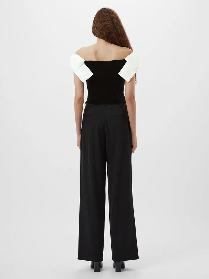 French Connection Tops Woman Velvet Carey Satin Bow Top Blackporcelain Crea