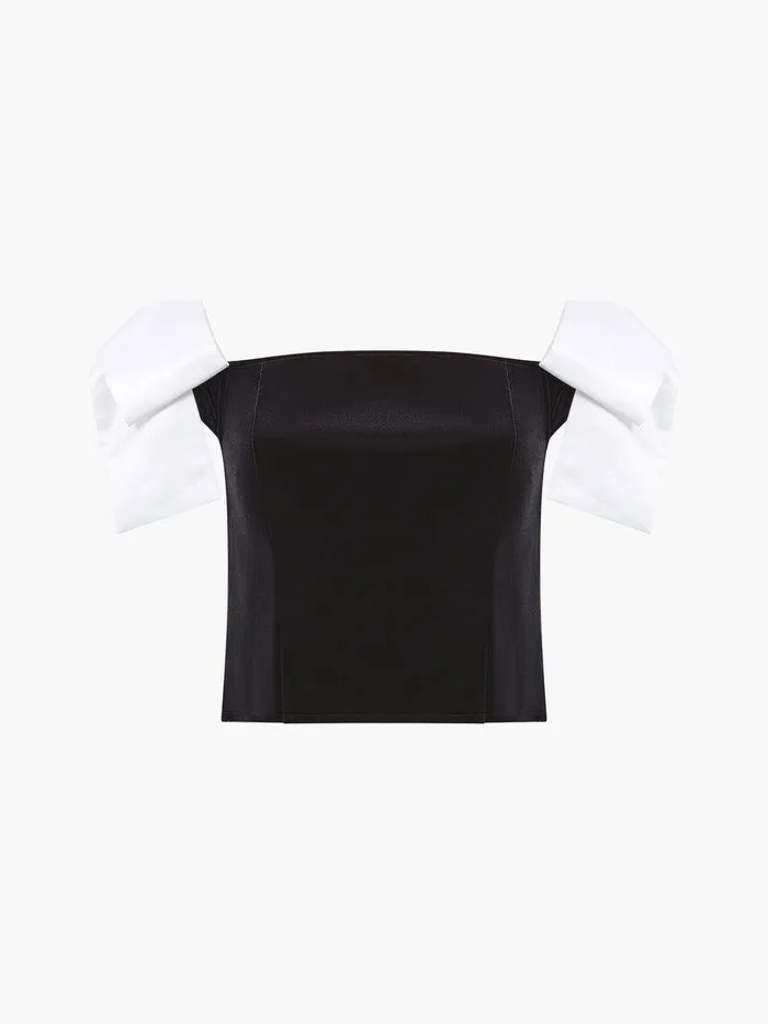 French Connection Tops Woman Velvet Carey Satin Bow Top Blackporcelain Crea
