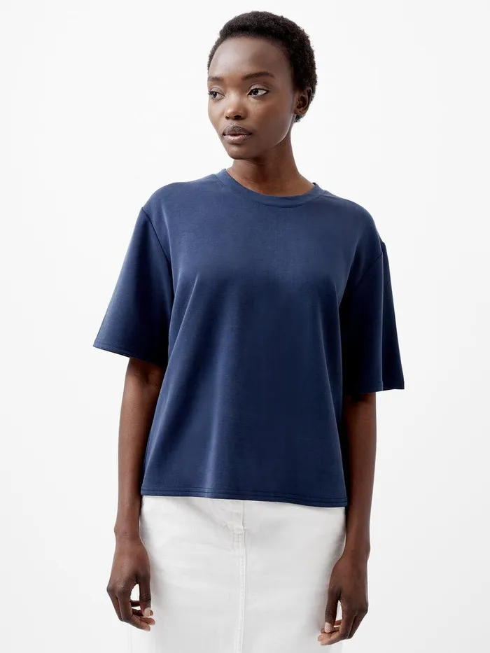 French Connection Tops Woman Wren Short Sleeve Pinched TShirt Midnight Blue