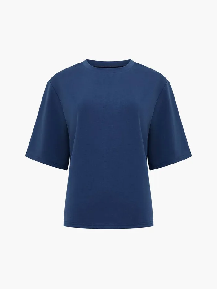 French Connection Tops Woman Wren Short Sleeve Pinched TShirt Midnight Blue